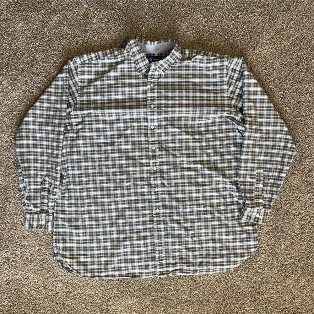 Ralph Lauren Long Sleeve Button Down Shirt Mens 3XLT Plaid Blue Green Check Polo